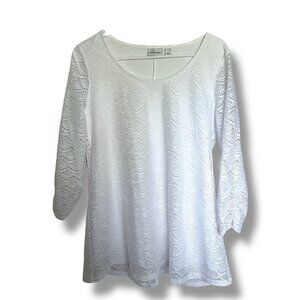 Women's White Boho Chic Lacey Detailed ¾ Sleeve Tunic Top Blouse Size Large